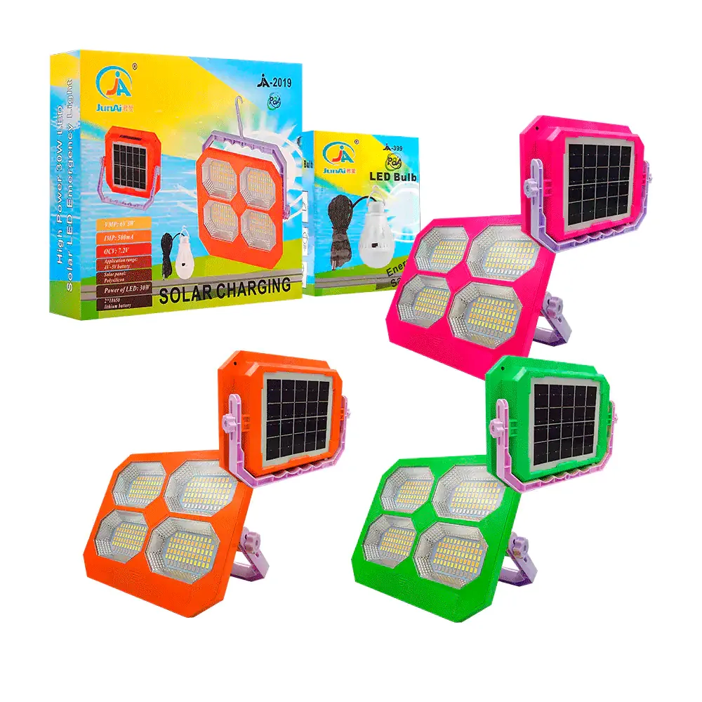 Lámpara solar recargable junai con agarradera, cable 4en1 + foco led alámbrico
