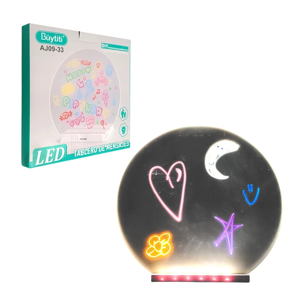 Pizarra de acrílico para mensajes con luz led, 20cm + plumones / aj09-33