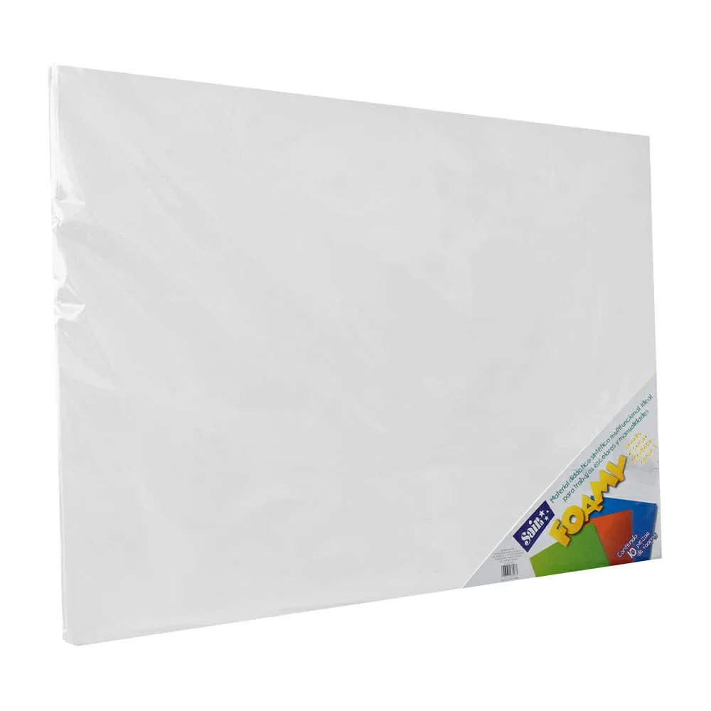 Paquete con 10 hojas de foamy liso tamaño 4 cartas o 43x56cm color blanco / 033329