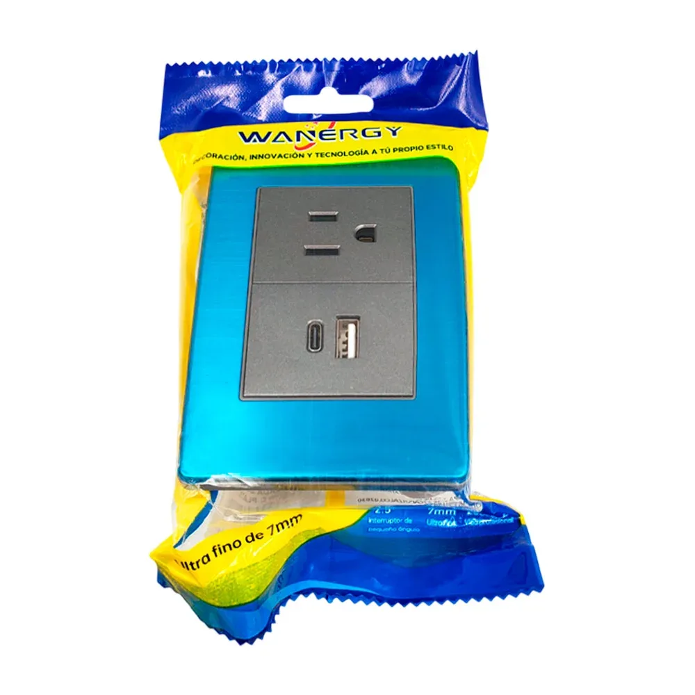 Placa de acero inoxidable wanergy con 1 contacto trifásico, entrada usb y usb-c