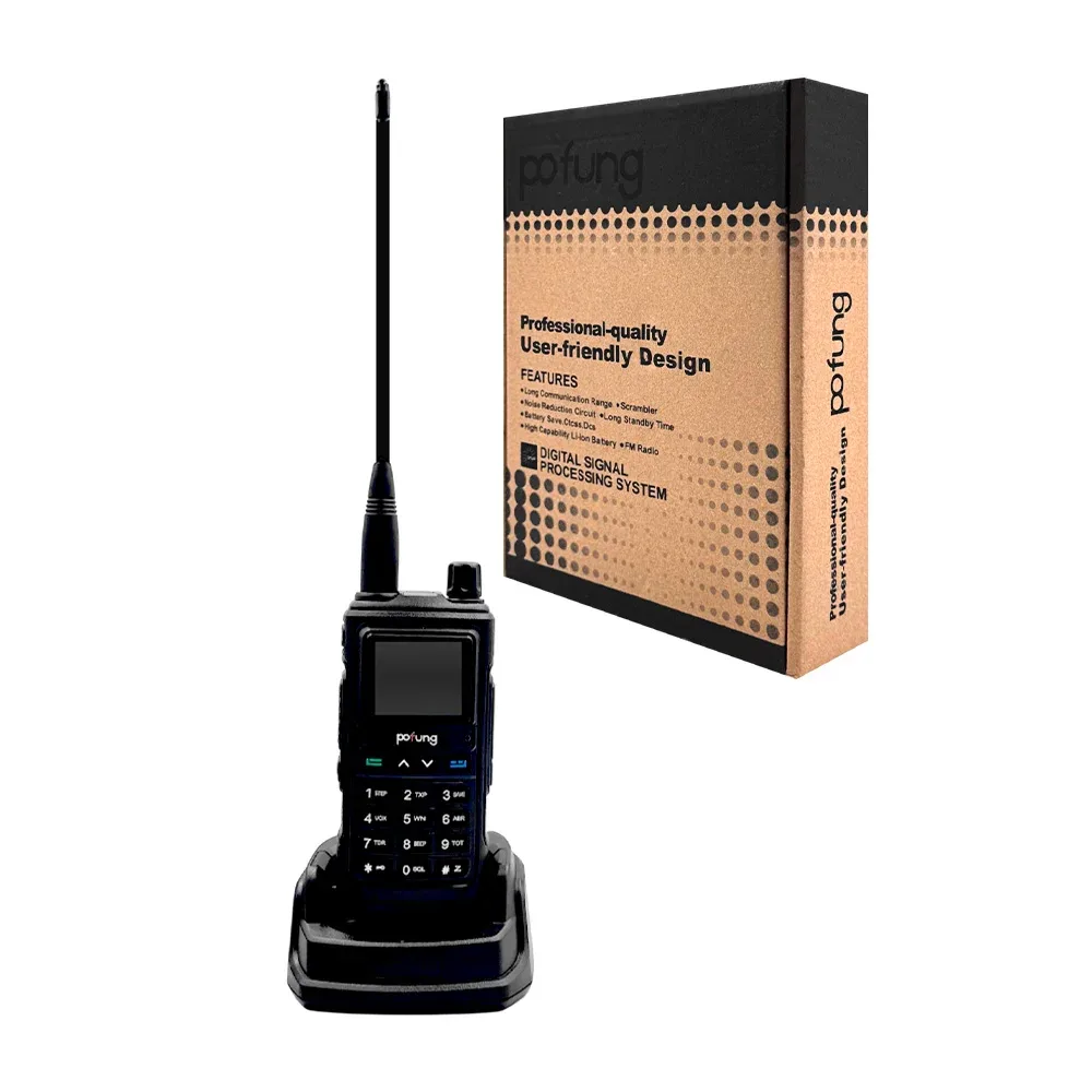 Radio walkie talkie, con botones frontales y pantalla pequeña led / po fung