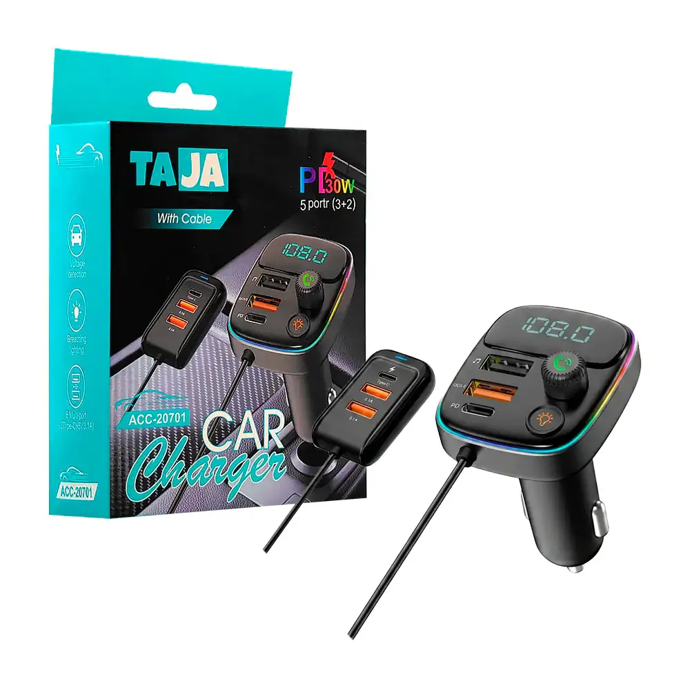 Plug cargador con múltiples puertos, manos libres y radio fm con rgb / acc-20701