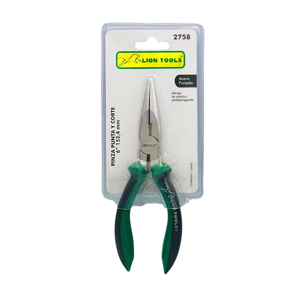 Pinza lion tools de punta larga y corte con mango antiderrapante, 6 pulgadas / 2758