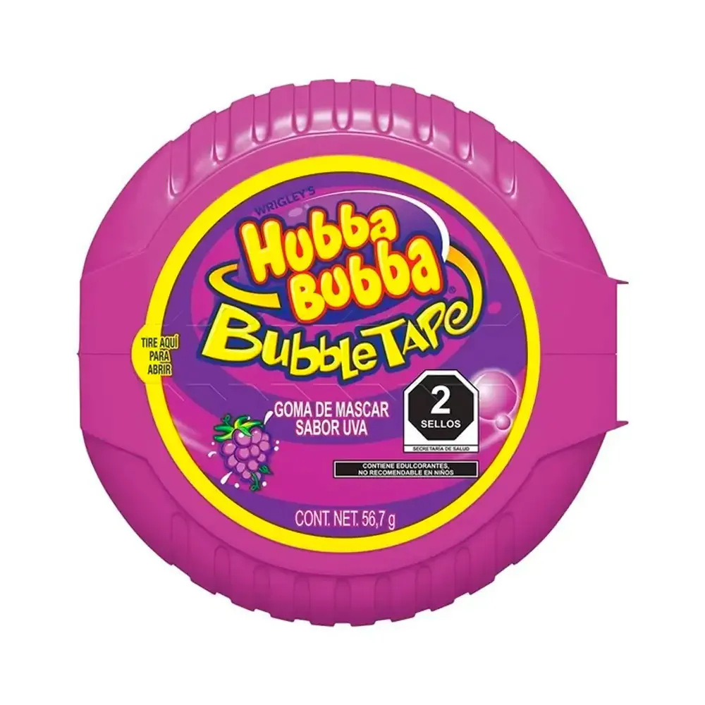 1pz hubba bubba bubble tape, goma de mascar sabor uva, 56.7g / 814506
