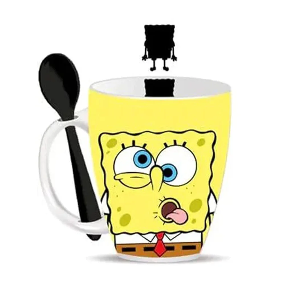 Juego de 2 tazas de porcelana con cucharas de cerámica y diseño de Bob Esponja con capacidad para 310ml / 1738-274