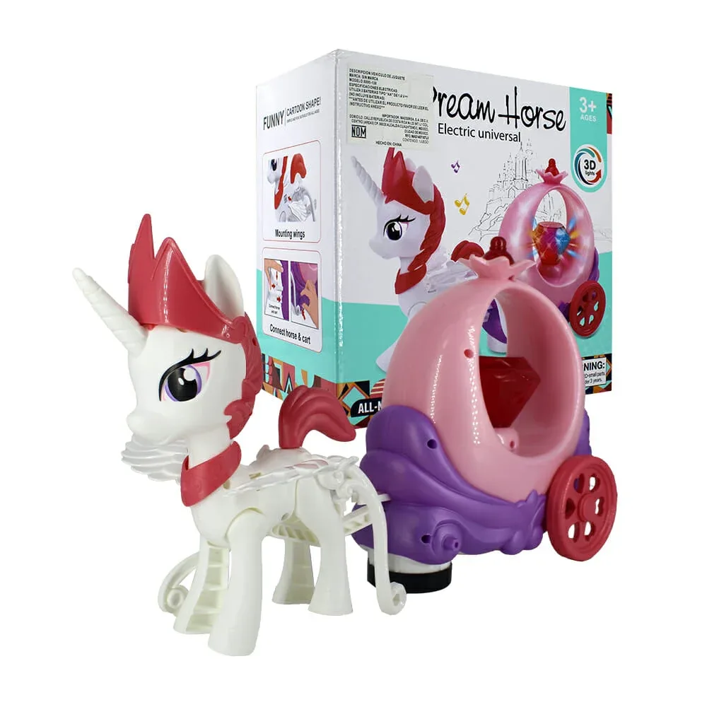 Unicornio / pony móvil con carroza y diamante de juguete con luz led / dream horse / 8899-138