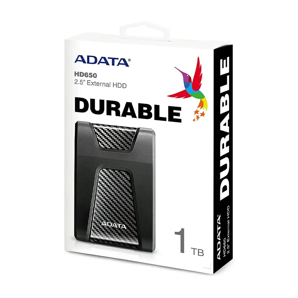 Unidad de disco duro externo 2.5" hdd adata color negro versión hd650 durable uso rudo con puerto usb 3.1 y capacidad de 1tb / hd650-cbk