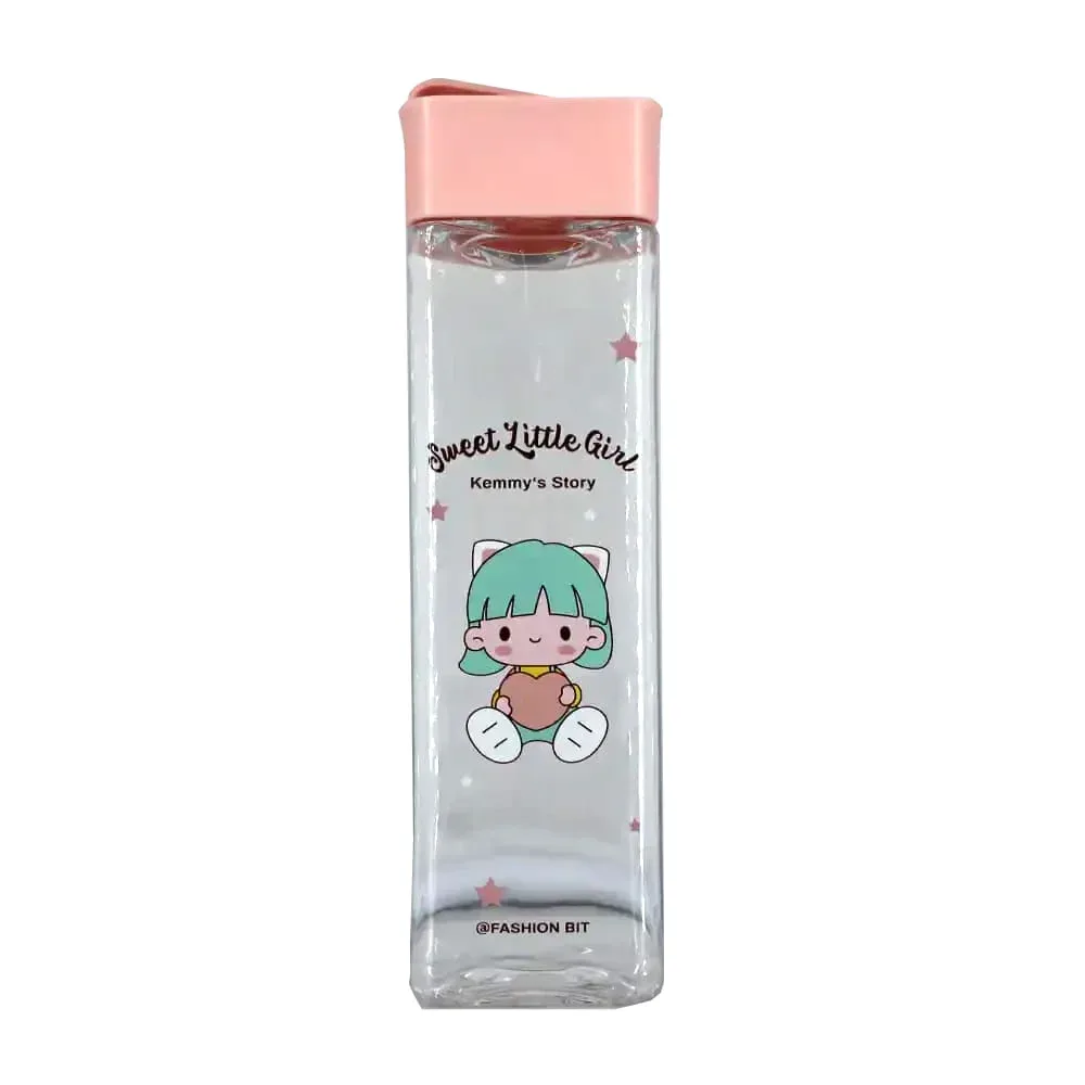 Botella rectangular con diseño kawaii, 400ml, variedad de colores / fb-2609