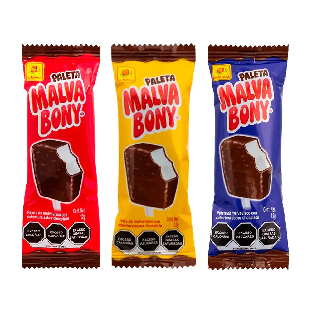 1pza Paleta malva bony bombon con cobertura sabor chocolate, 12g, variedad