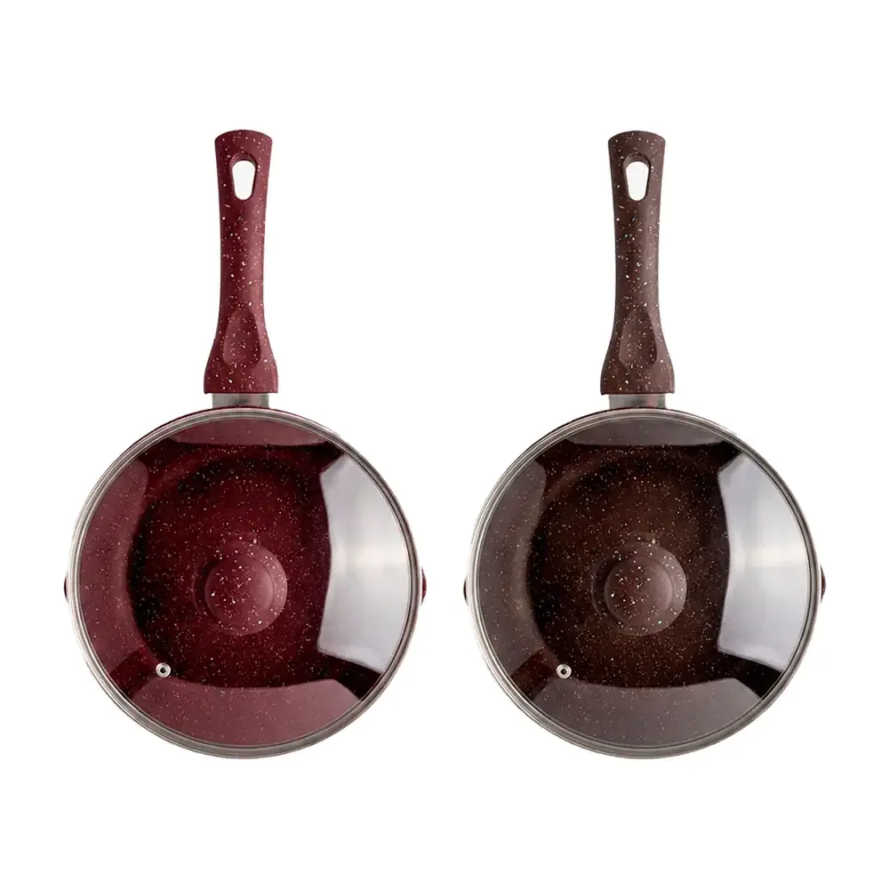 1pza Sartén antiadherente de 24cm con mango y tapadera transparente, color tinto con lunares / hotchef
