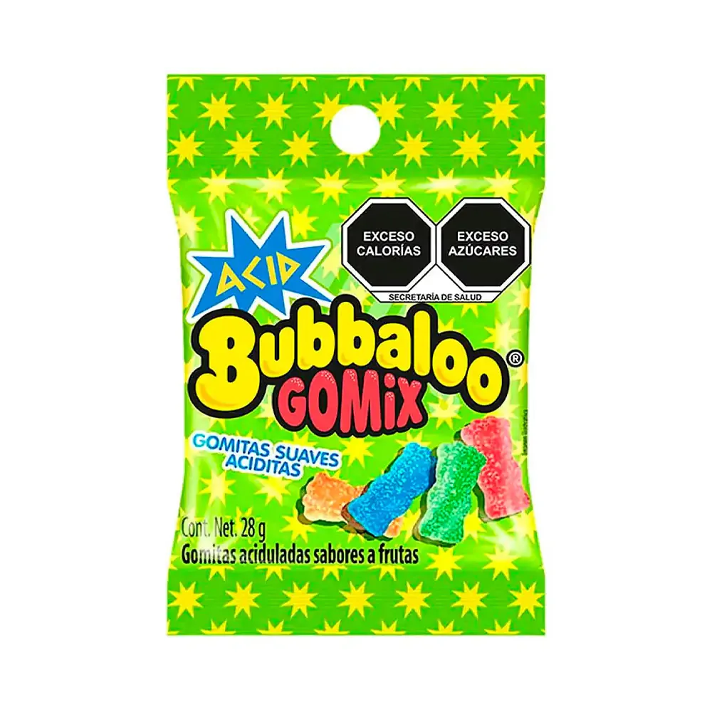 1pz paquete bubbaloo gomix, gomitas suaves aciditas sabor a frutas, 28g / 566195