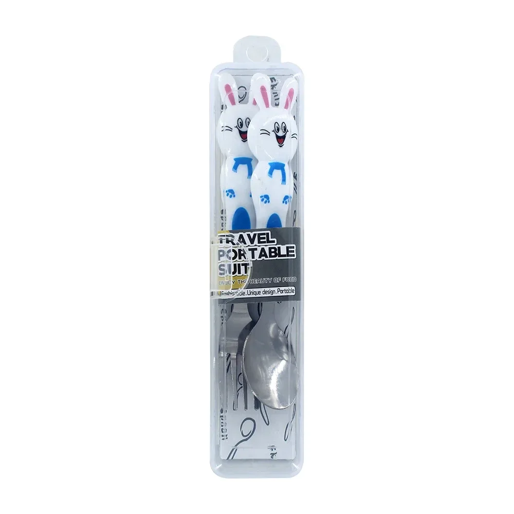Estuche con 2 cubiertos portátiles con diseño de conejo / travel portable suit / 23-dc-015