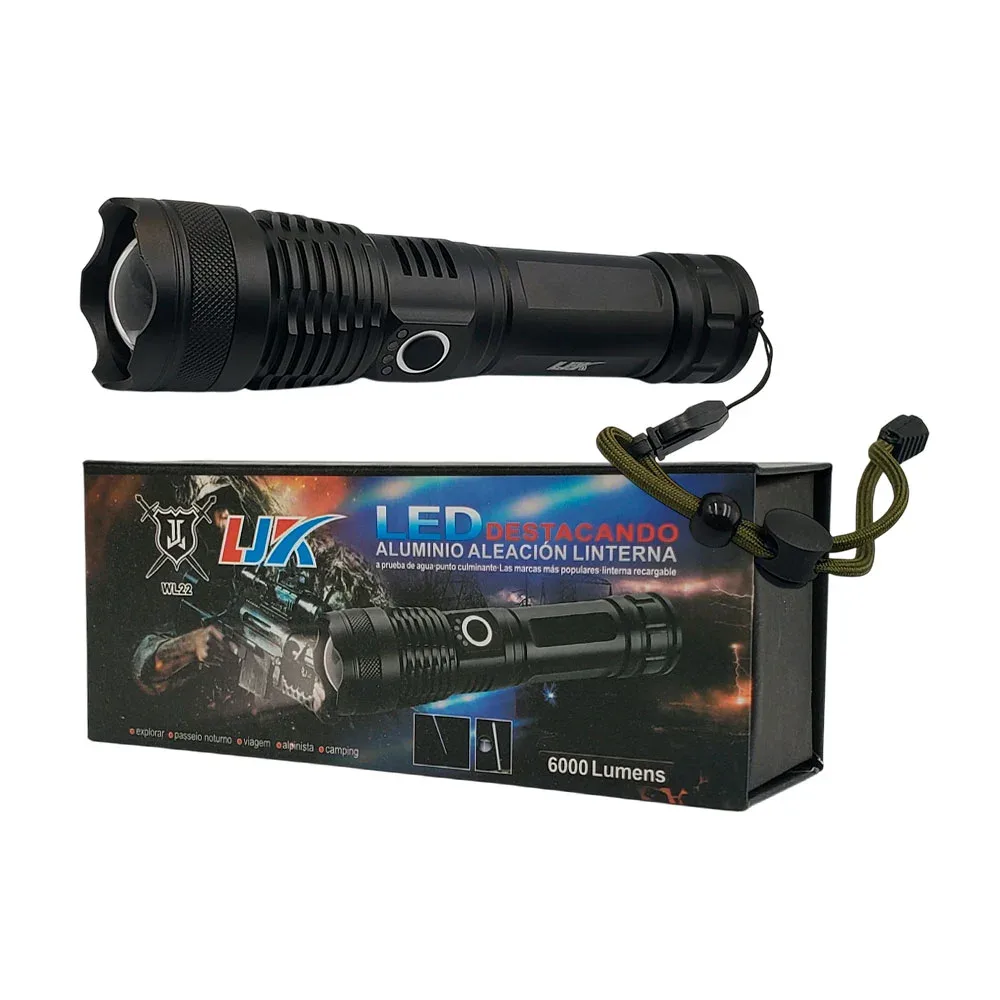 Linterna de mano portátil con asa agarradera, batería recargable y varios modos de iluminación, 6000 lumens / wl22