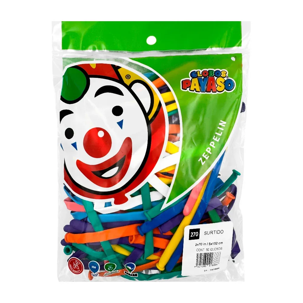 Paquete con 50 globos payaso de no. 270 gusano - salchicha en colores surtido / globo zeppelin / 418888 / 5x152cm