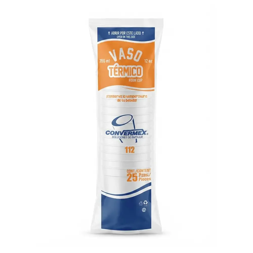 Paquete convermex con 25pz de vaso térmico desechable no.112, 355ml / 201125