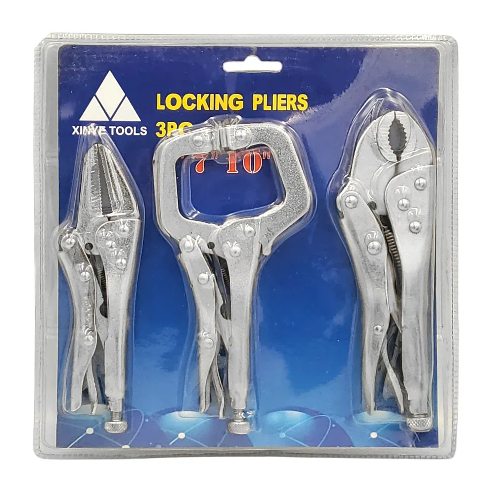 Blíster con 3 pinzas metálicas de presión de 10 pulgadas / locking pliers