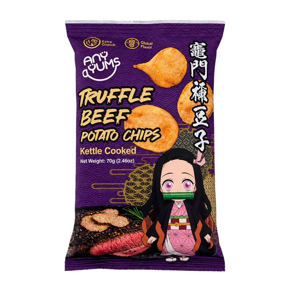 1pza bolsa de papas fritas con temática de demon slayer nezuko, sabor carne con trufa, 70g / 544880