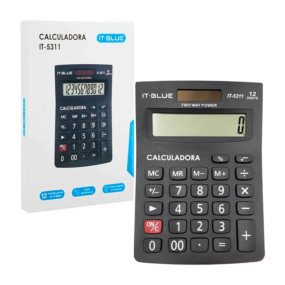 Calculadora electrónica con pantalla digital para 12 dígitos, energía dual