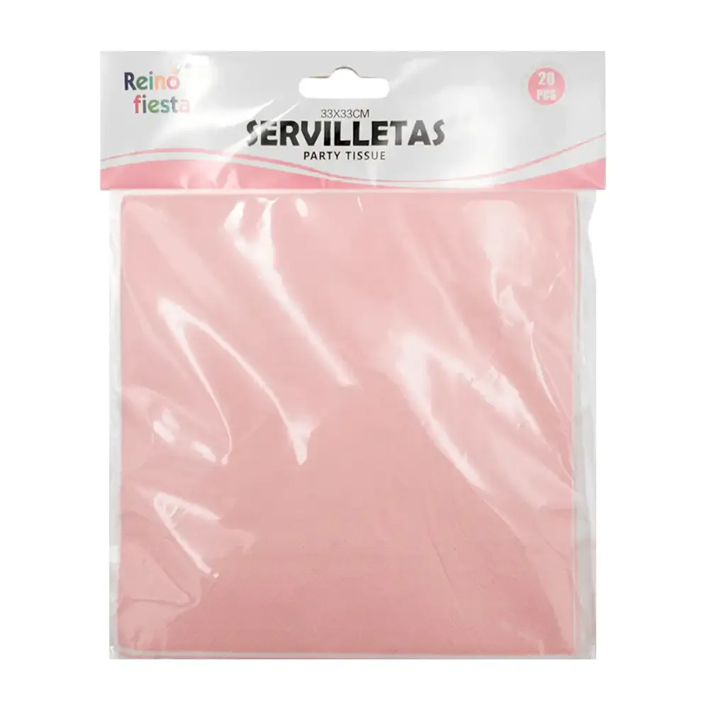 Paquete con 20 servilletas reino fiesta de 33x33cm en color rosa y diseño liso