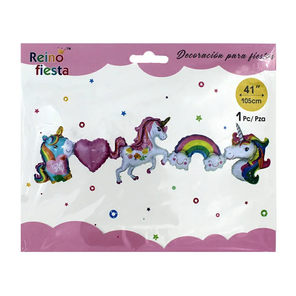 Set de globos reino fiesta en forma de unicornios, corazón y arcoíris / 51486