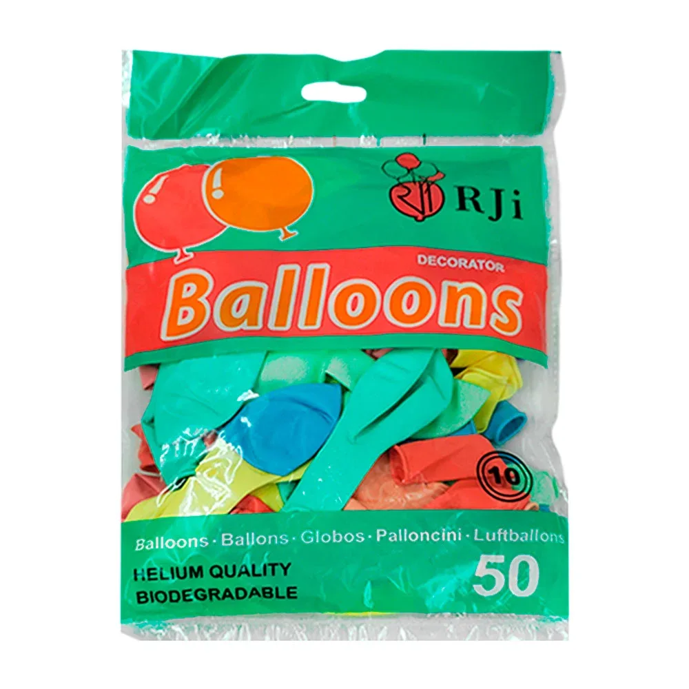 Paquete con 50 globos de latex no.10 en tonos pastel para decoración de fiesta