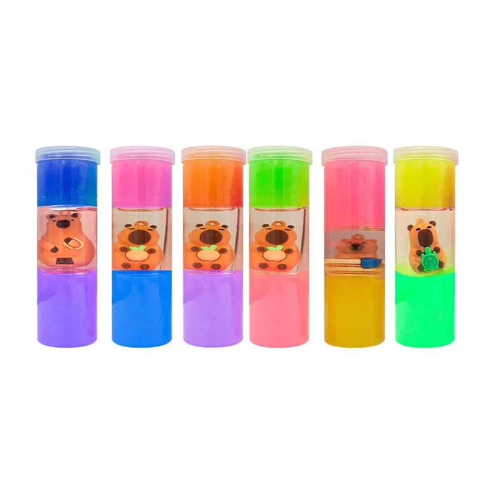 Bote de slime cilíndrico multicolor + figura encapsulada, variedad de colores
