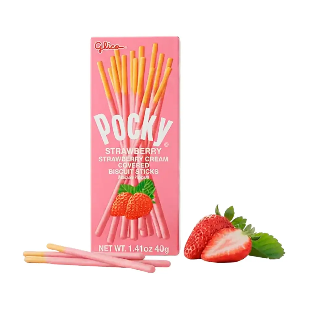 1pz Pocky Palito de galletas, cubierto de crema de fresa 40g / pocky-f