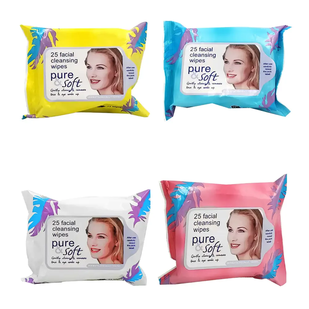 Paquete con 25 toallitas húmedas desmaquillantes, multiusos, variedad de colores