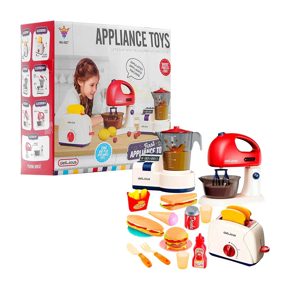 Set infantil de electrodomésticos con accesorios, temática comida rápida