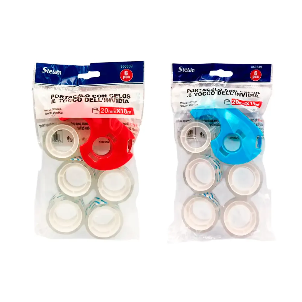 Paquete con despachador pequeño de cinta adhesiva + 6 cintas diurex