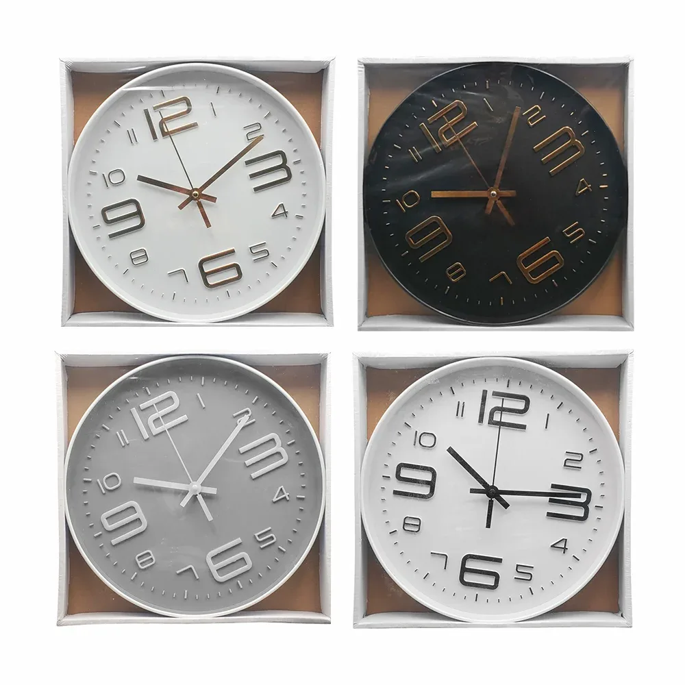 Reloj redondo para pared, con manecillas, diseño de números grandes y pequeños, 30cm, variedad de colores / 17144