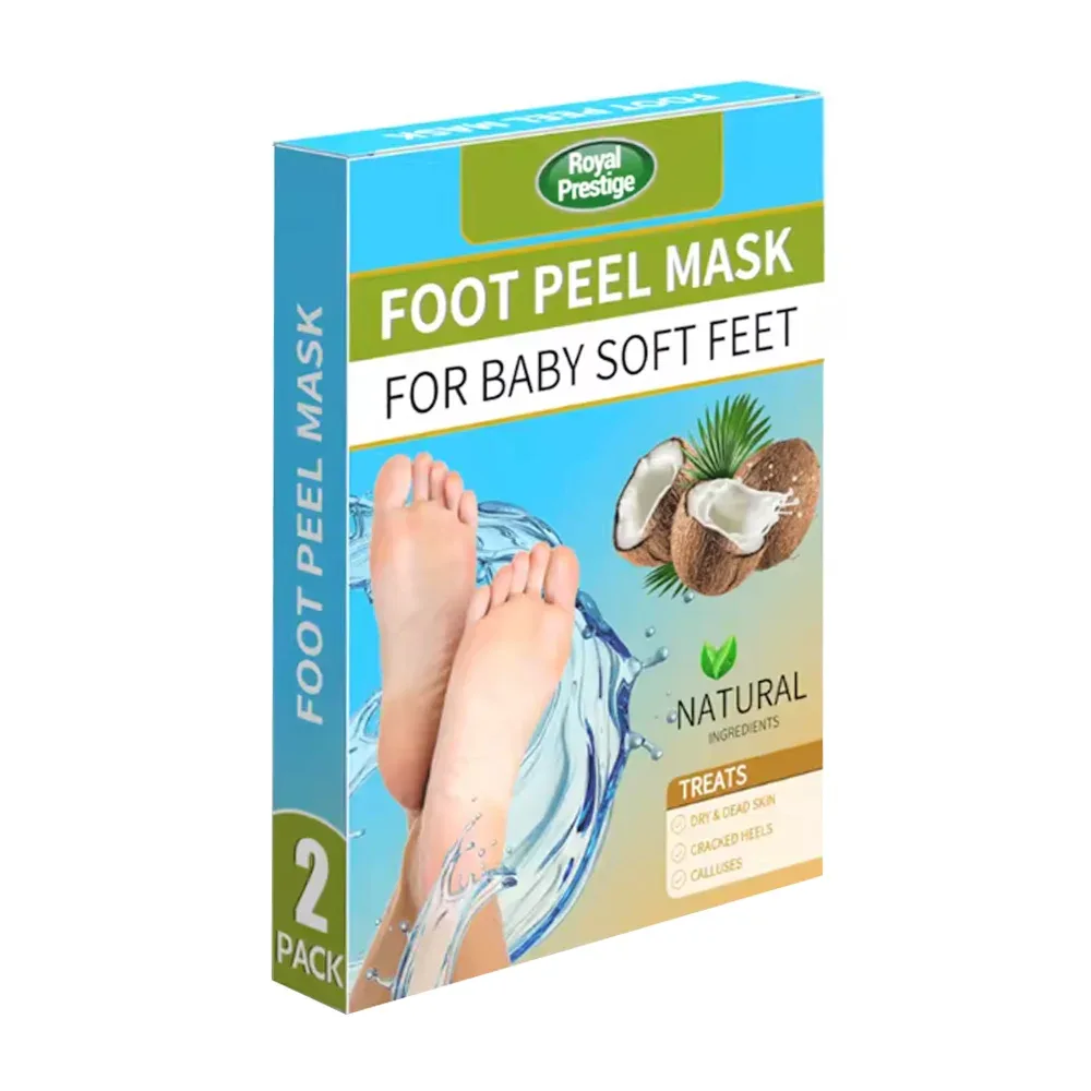 Mascarilla exfoliante de coco para pies con talones agrietados / royal prestige / foot peel mask