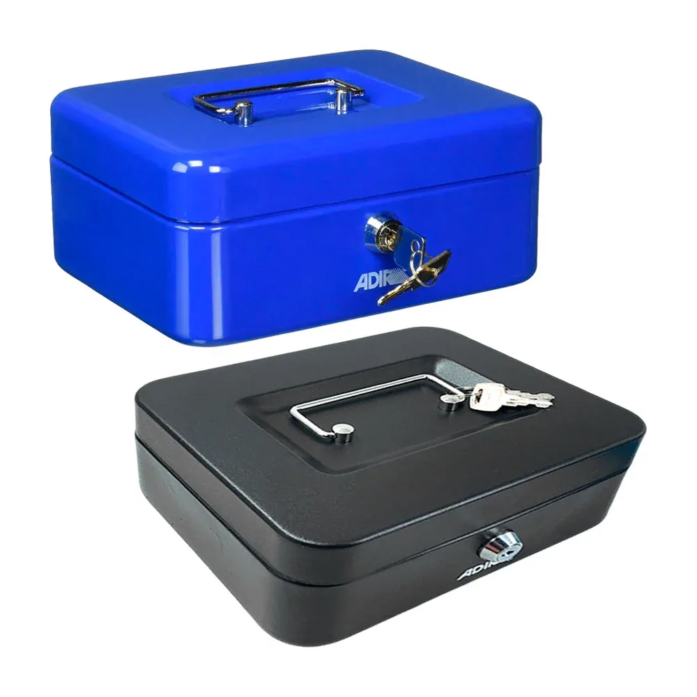 Caja mediana metálica de 8 pulgadas + bandeja con 5 compartimentos para guardar efectivo y juego de 2 llaves, 20.32cm, variedad