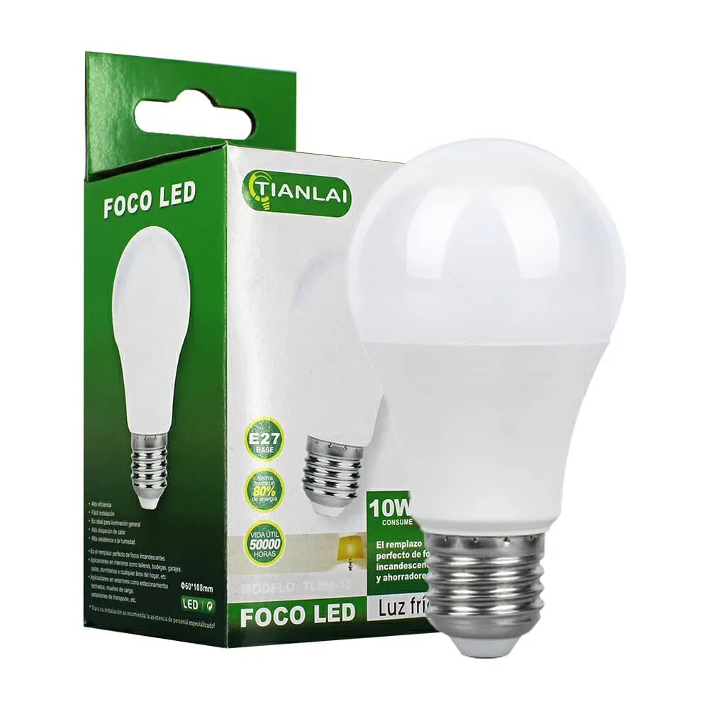 Foco led ahorrador de luz fría con consumo de 10w, iluminación de 50w, e27, 720lm, 6500k / tianlai / tlbm-13