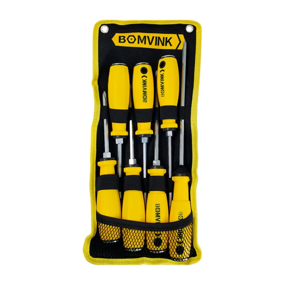 Estuche con 7 desarmadores, 4 de cruz y 3 planos, diferentes medidas y grosores