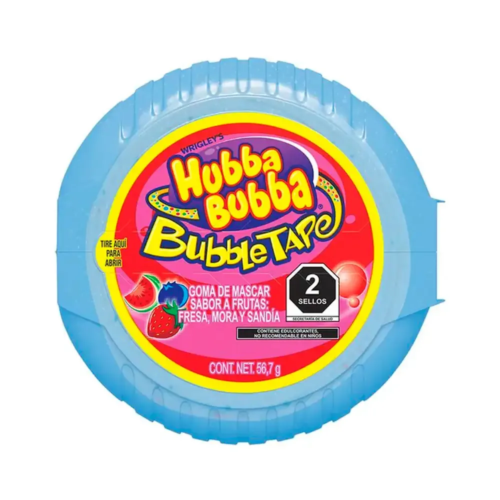 1pz hubba bubba bubble tape, goma de mascar sabor fresa, mora y sandia, 56.7g / buba.mfs