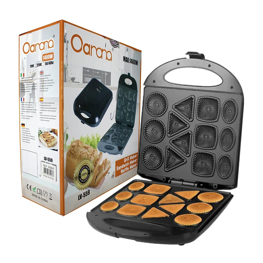 Máquina oanana para hacer 13 mini hot cakes panqueques con diseños, 1400 watts / lv-559