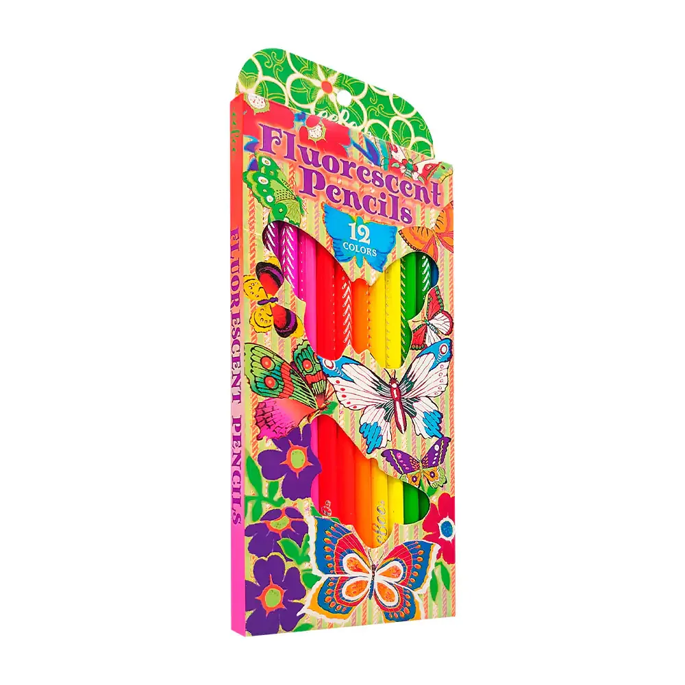 Caja con 12 lápices de colores redondos en tonos fluorescentes / yz-50-12
