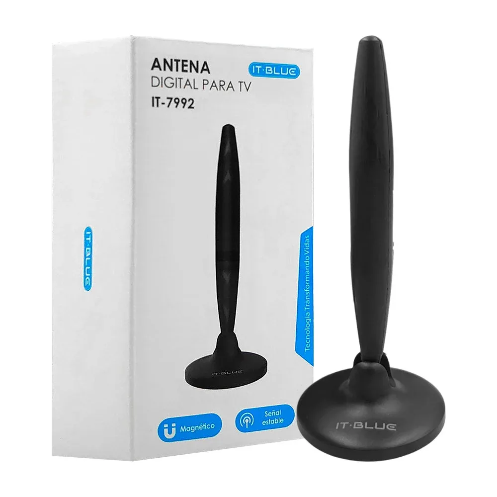 Antena digital it blue para tv con conector macho + base magnética