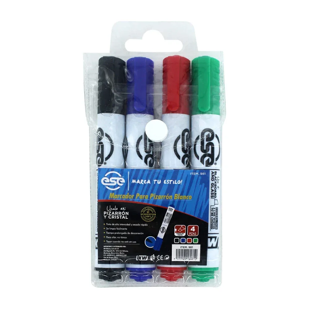 Paquete con 4 marcadores de agua ikw para pintarron blanco, variedad de colores / 981 / 0981
