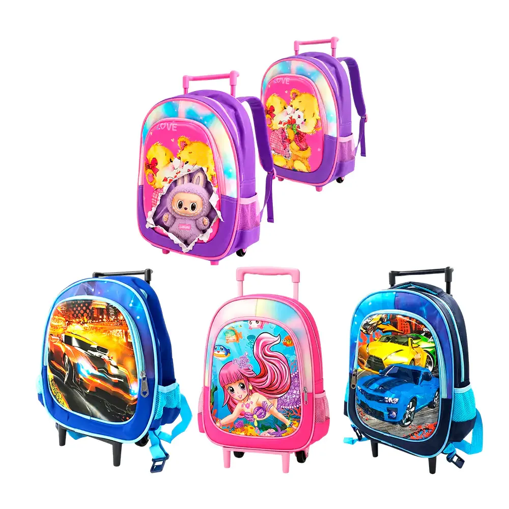 Mochila infantil con 2 compartimentos, diseño sorpresa + carrito ajustable