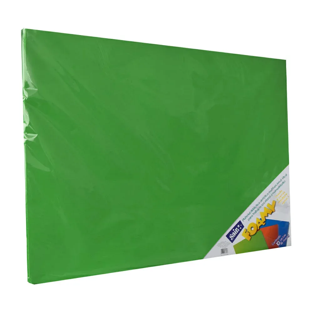 Paquete con 10 hojas de foamy liso tamaño 4 cartas o 43x56cm color verde bandera / 033305