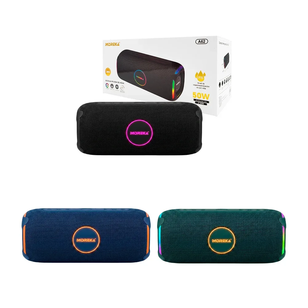 Bocina inalámbrica cilíndrica con iluminación rgb + asa, variedad de colores