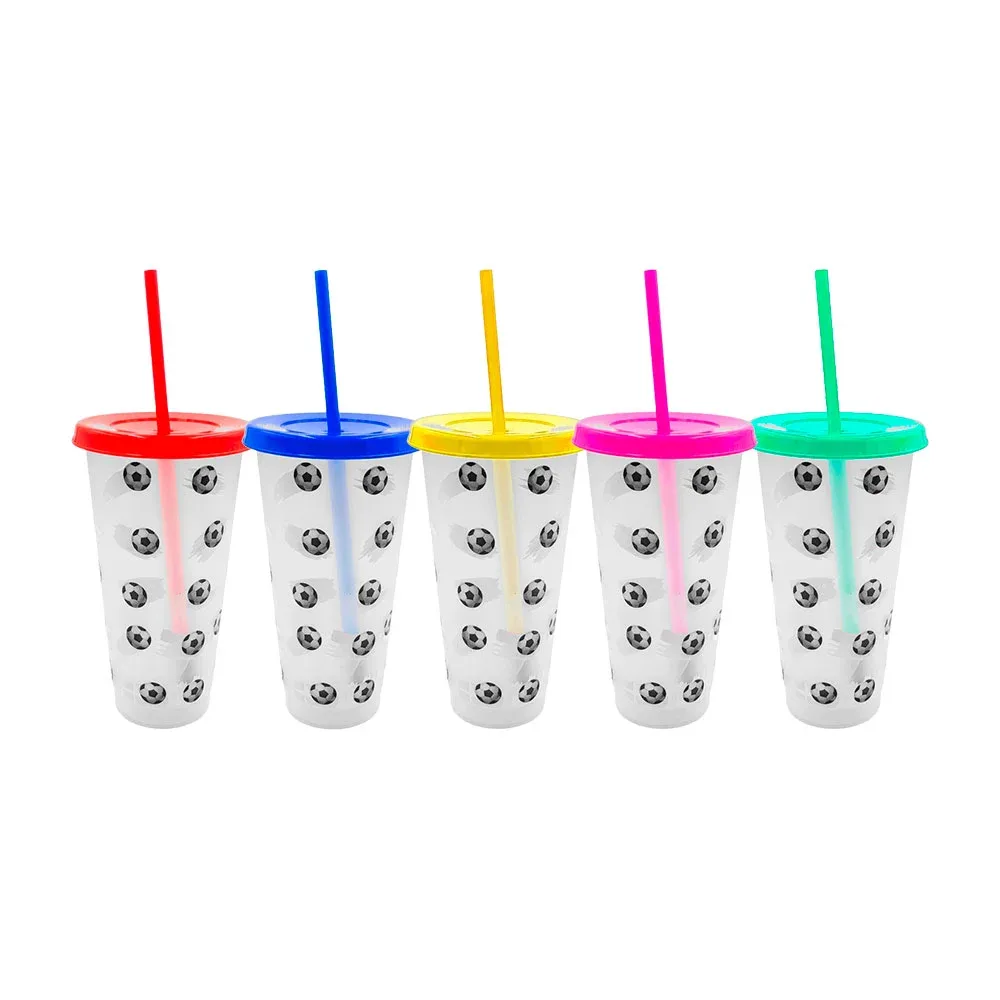 Vaso de plástico de 24oz con diseño de balones de futbol, variedad de colores