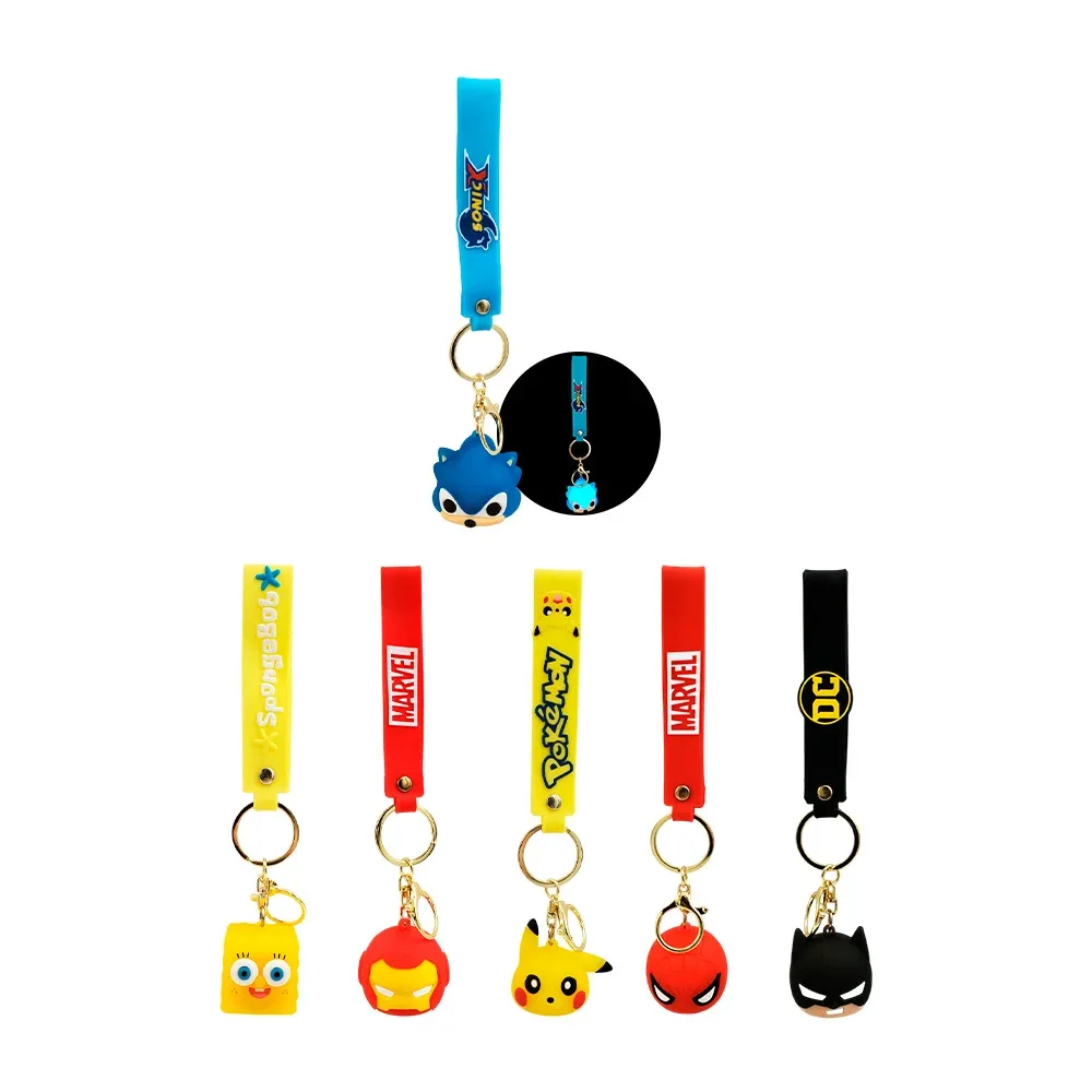 1pz llavero en forma de cabeza de personaje animado + luz y banda, variedad