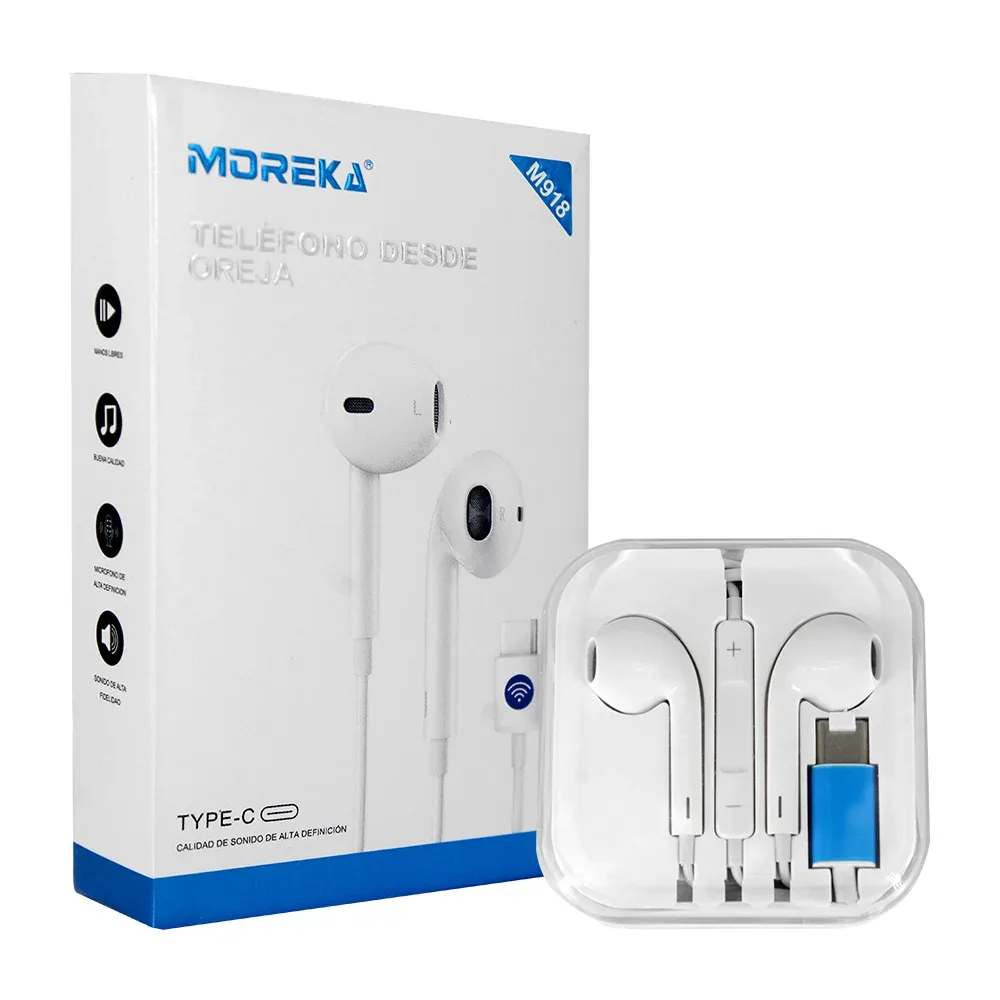 Auriculares alámbricos moreka tipo earphones, con botones de reproducción y entrada tipo c / m918 / 1.2m
