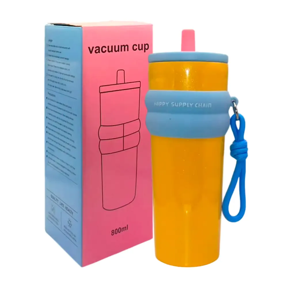 Botella termo con agarre antideslizante y capacidad de 800ml + correa y popote, variedad