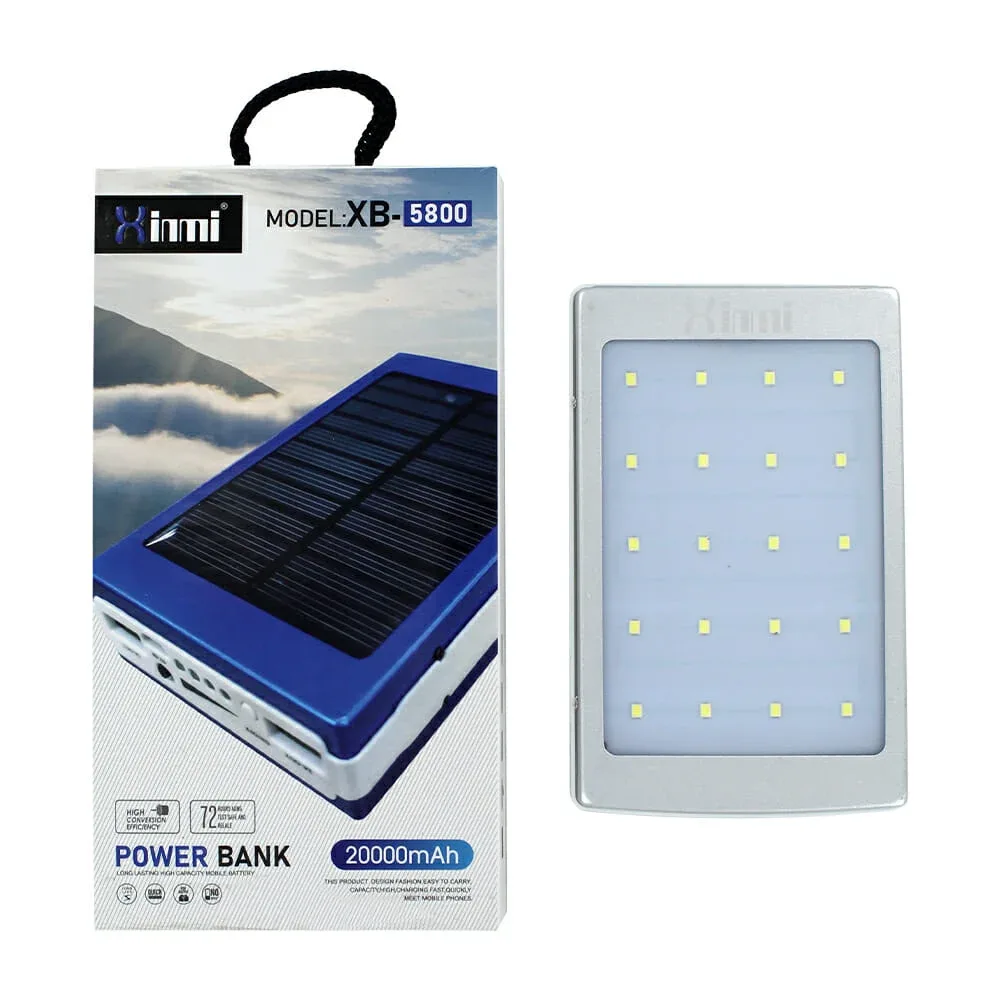 Power bank batería portátil solar xinmi con lámpara led, 2 puertos usb y capacidad de 20000mah, variedad de colores / xb-5800