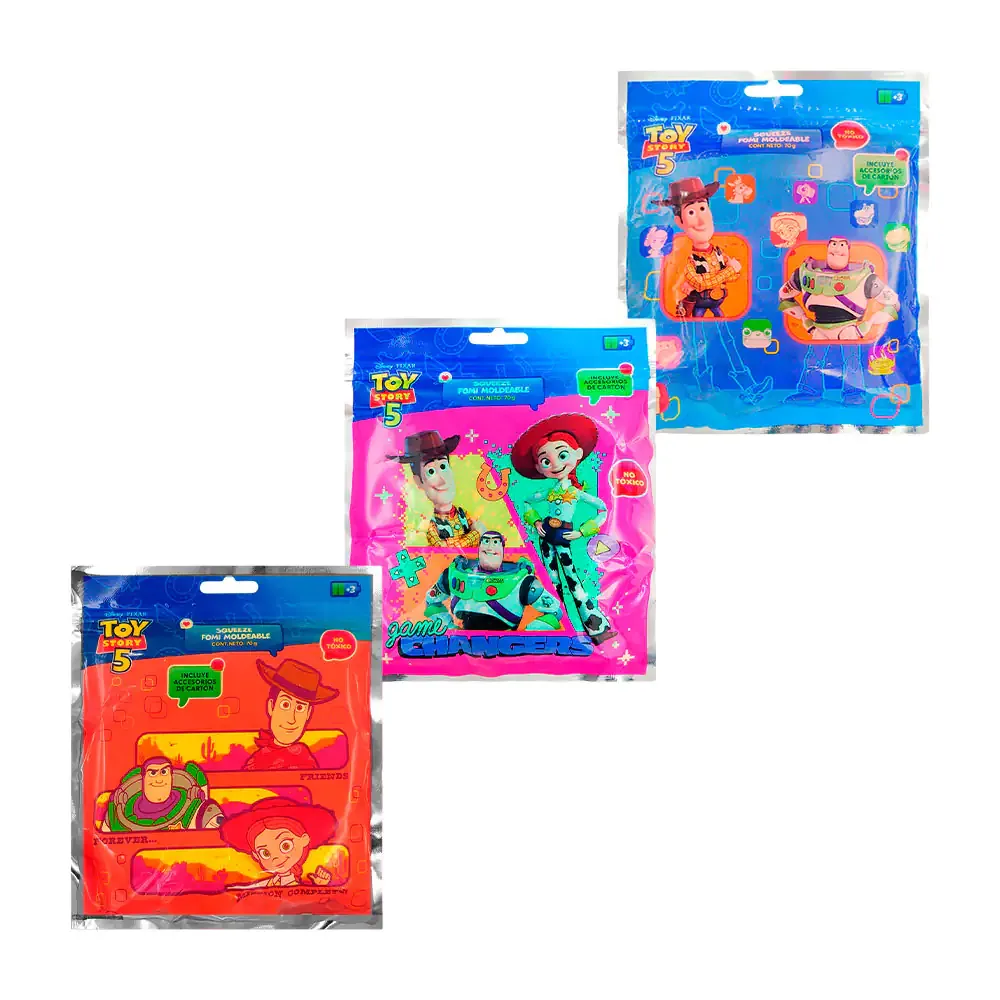 Paquete con foamy moldeable de 70g con diseño de toy story + accesorios