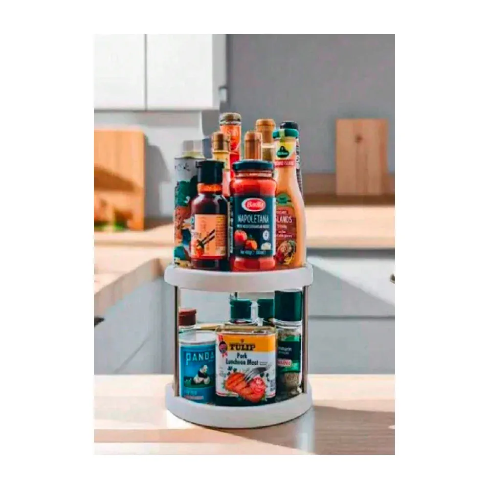 Estante organizador giratorio multifuncional de 2 niveles 25.3x4.8x25.3cm / rotatable storage rack / 6802